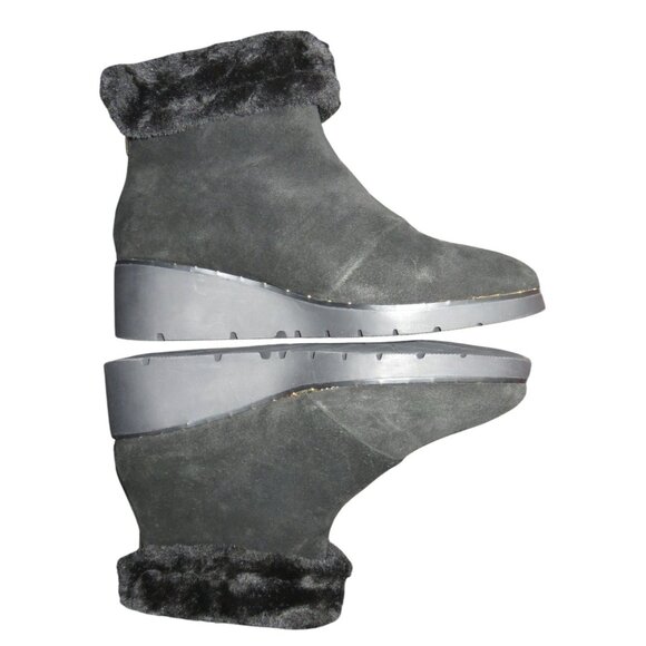 Steven by Steve Madden Bingo Black Suede Leather Fur Collared wedge boots sz 9.5 - Picture 7 of 9